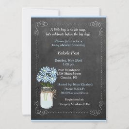 Chalkboard Country Mason Jar Blue Flowers Baby Einladung