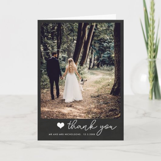 Chalkboard Couple Wedding Foto Vielen Dank | Skrip Dankeskarte (Vorderseite)