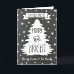 Chalkboard Cousin & Family Frohe Weihnachtskarte Feiertagskarte<br><div class="desc">Frohe Weihnachtsgrüße für Ihren Cousin und ihre Familie mit rustikalem Chalkboard-Muster,  Weihnachtsbaum und Schneeflocken. Mit dieser stilvollen Grußkarte wünschen Sie der Familie Ihres Cousins in dieser Ferienzeit alles Gute.</div>