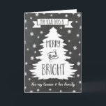 Chalkboard Cousin & Family Frohe Weihnachtskarte Feiertagskarte<br><div class="desc">Frohe Weihnachtsgrüße für Ihren Cousin und ihre Familie mit rustikalem Chalkboard-Muster,  Weihnachtsbaum und Schneeflocken. Mit dieser stilvollen Grußkarte wünschen Sie der Familie Ihres Cousins in dieser Ferienzeit alles Gute.</div>