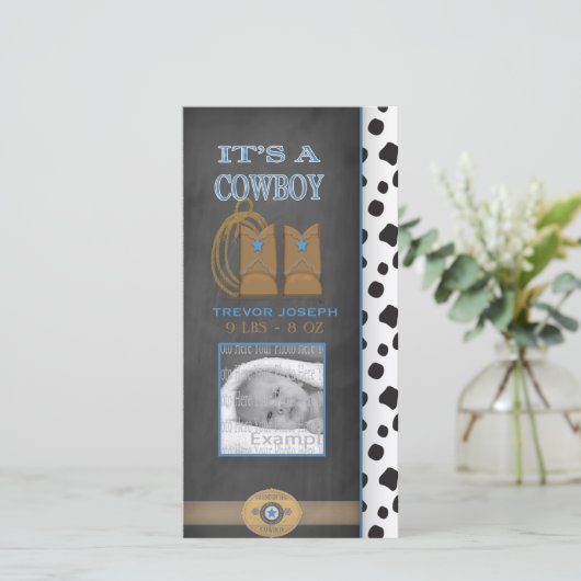 Chalkboard Cowboy Baby Ankündigung (Stehend Vorderseite)