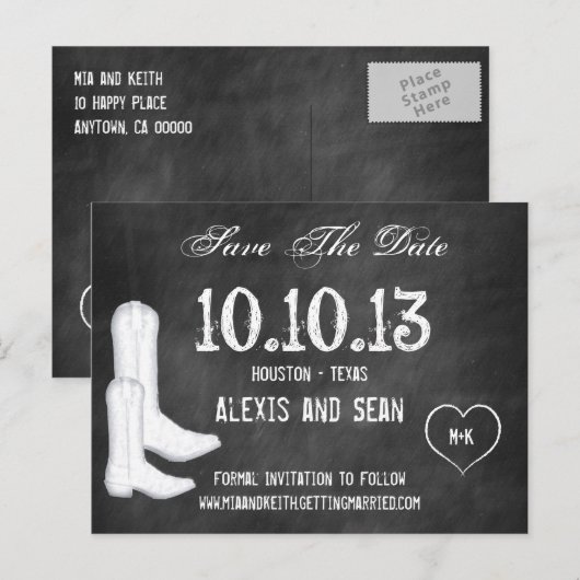 Chalkboard Cowboy Boots Postkarte (Vorne/Hinten)
