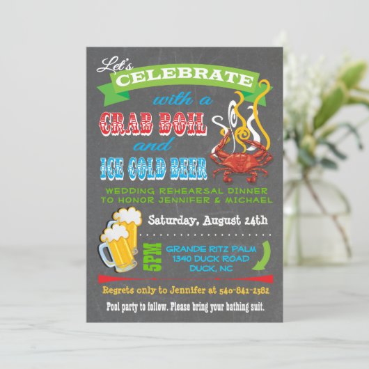 Chalkboard Crab Boil Party Einladungen (Stehend Vorderseite)