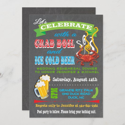 Chalkboard Crab Boil Party Einladungen (Vorne/Hinten)