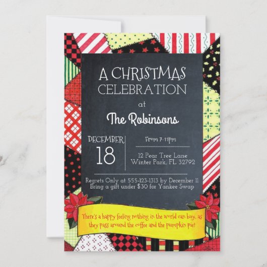 Chalkboard Crazy Quilt Feiertag Einladung (Vorderseite)