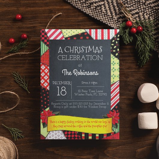 Chalkboard Crazy Quilt Feiertag Einladung