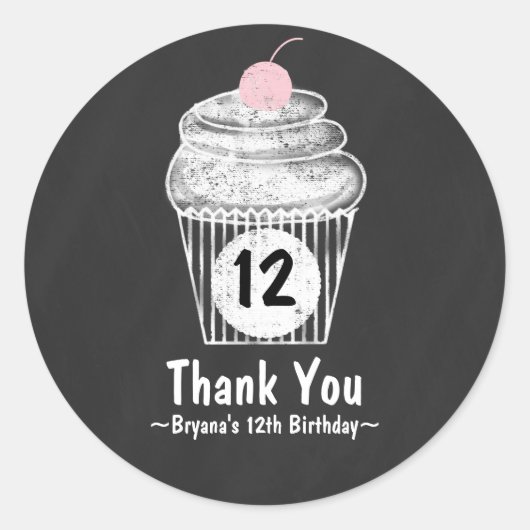 Chalkboard Cupcake Geburtstagsparty Gunst Sticker (Vorderseite)