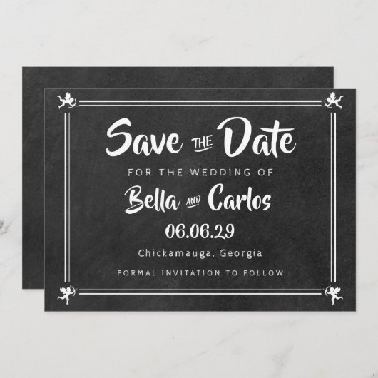 Chalkboard Cupids Save the Date (Vorne/Hinten)