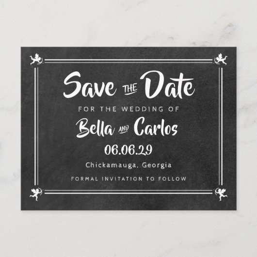 Chalkboard Cupids Save the Date Postkarte (Vorderseite)