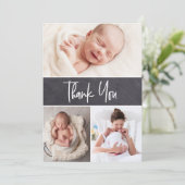 Chalkboard Custom Multiple Foto Baby Boy Dusche Dankeskarte (Stehend Vorderseite)