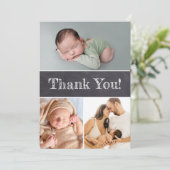 Chalkboard Custom Multiple Foto Baby Boy Dusche Dankeskarte (Stehend Vorderseite)