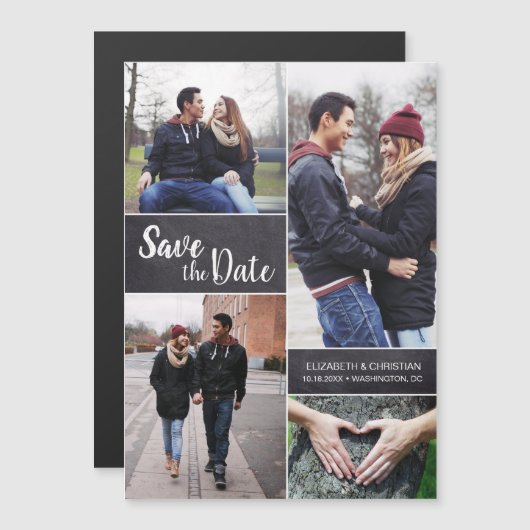 Chalkboard Custom Vertikal Save the Date Foto Magnetkarte (Vorne/Hinten)