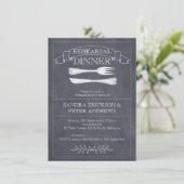 Chalkboard Cutlery Probe Dinner Einladung (Stehend Vorderseite)