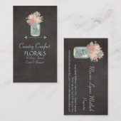 Chalkboard Daisies Rose Rustic Mason Jar Floral Visitenkarte (Vorne/Hinten)