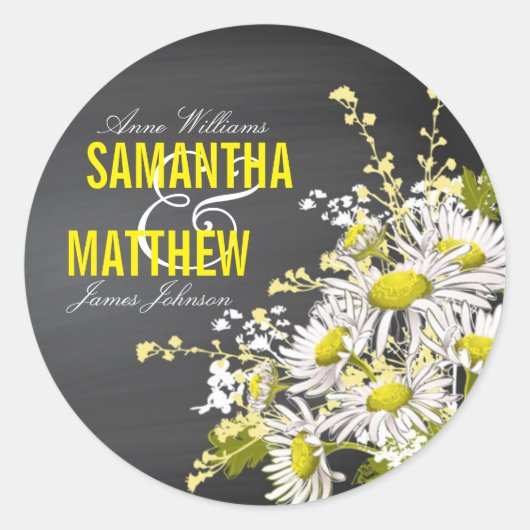 Chalkboard Daisy Rustic Wedding Geschenketikett Runder Aufkleber (Vorderseite)