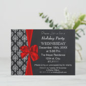 Chalkboard Damast roter Bogen Holiday Party Einlad Einladung (Stehend Vorderseite)