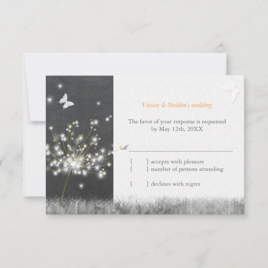 Chalkboard Dandelion Wedding RSVP Card Karte (Vorderseite)