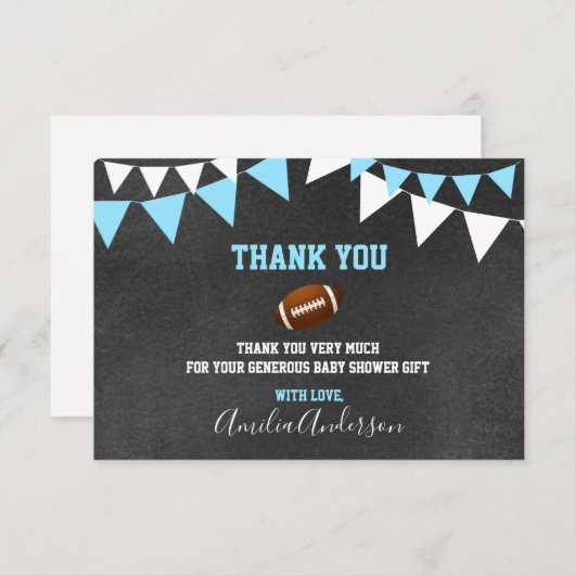 Chalkboard DANK YOU Blue FOOTBALL BOY Baby Dusche Einladung (Vorne/Hinten)