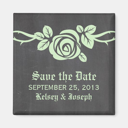 Chalkboard der grünen Rose Speichern des Datumsfen Magnet (Vorne)