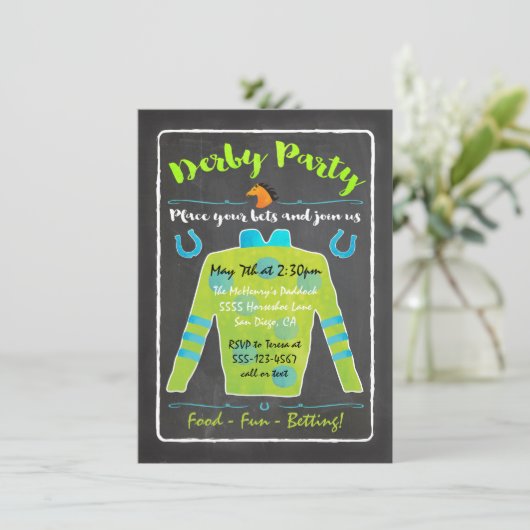 Chalkboard Derby Horse Racing Party Einladung (Stehend Vorderseite)