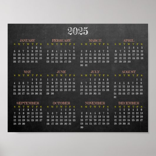 Chalkboard Design 2025 Calendar Poster (Vorne)