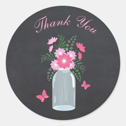 Chalkboard Design Floral Mason Jar Runder Aufkleber (Vorderseite)