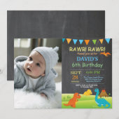 Chalkboard Dinosaur Birthday Invitation Dino Party Einladung (Vorne/Hinten)