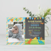 Chalkboard Dinosaur Birthday Invitation Dino Party Einladung (Stehend Vorderseite)