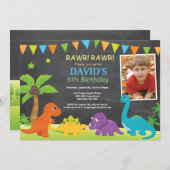 Chalkboard Dinosaur Geburtstag Einladung Dino Part (Vorne/Hinten)