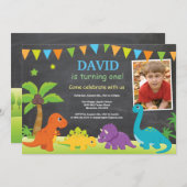 Chalkboard Dinosaur Geburtstag Einladung Dino Part (Vorne/Hinten)