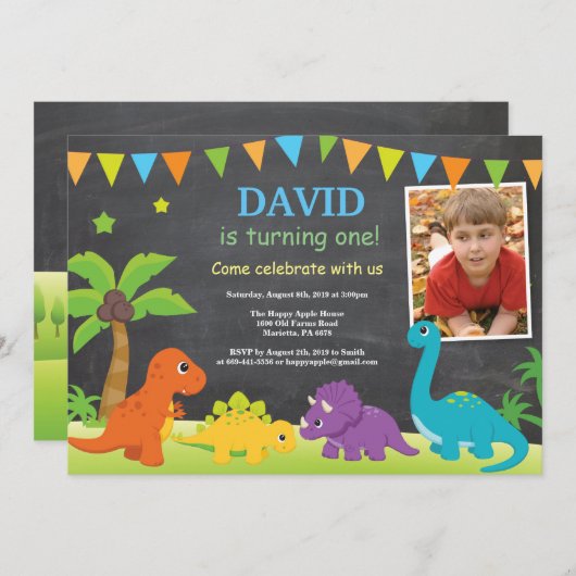 Chalkboard Dinosaur Geburtstag Einladung Dino Part (Vorne/Hinten)
