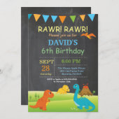 Chalkboard Dinosaur Geburtstag Einladung Dino Part (Vorne/Hinten)