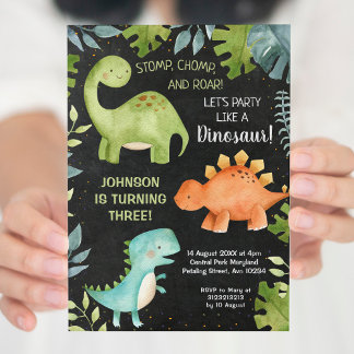 Chalkboard Dinosaur Geburtstagseinladung Einladung