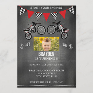Chalkboard Dirt Bike Foto Geburtstagseinladung Einladung