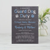 Chalkboard Dog Blue Boy Virtual Baby Dusche Einladung (Stehend Vorderseite)