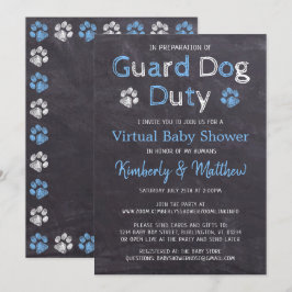 Chalkboard Dog Blue Boy Virtual Baby Dusche Einladung