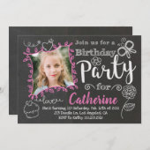 Chalkboard Doodles Girls Geburtstagsfeier Einladun Einladung (Vorne/Hinten)