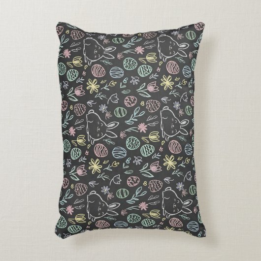 Chalkboard Easter Bunny Doodle Pattern Dekokissen (Vorderseite(Vertikal))