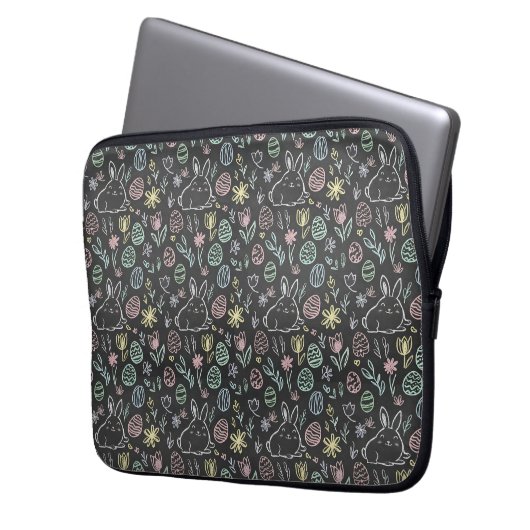 Chalkboard Easter Bunny Doodle Pattern Laptopschutzhülle (Vorderseite Links)