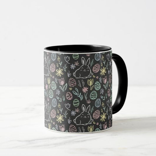 Chalkboard Easter Bunny Doodle Pattern Tasse (VorderseiteRechts)