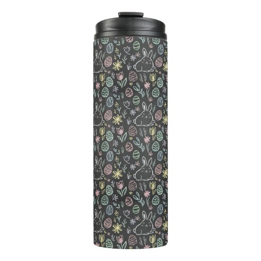 Chalkboard Easter Bunny Doodle Pattern Thermosbecher (Vorderseite)