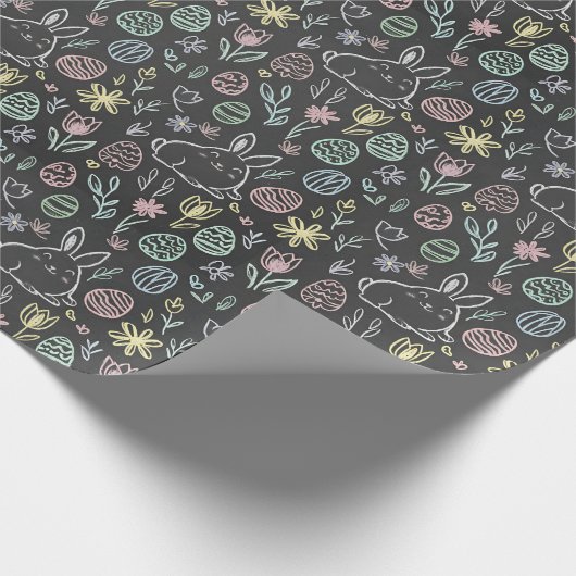 Chalkboard Easter Bunny Doodle Pattern Wrapping  Geschenkpapier (Ecke)