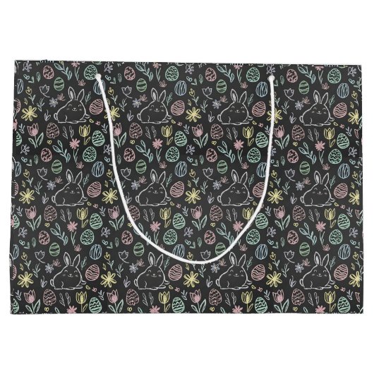 Chalkboard Easter Bunny Doodle Pattern Wrapping  Große Geschenktüte (Rückseite)