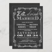Chalkboard Eat Drink Verheiratet Hochzeit Einladun Einladung (Vorne/Hinten)