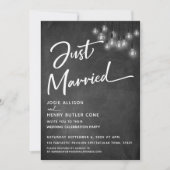 Chalkboard Edison Lights Modern Just Married Einladung (Vorderseite)