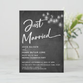 Chalkboard Edison Lights Modern Just Married Einladung (Stehend Vorderseite)
