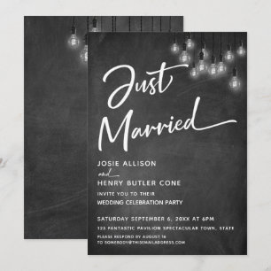 Chalkboard Edison Lights Modern Just Married Einladung