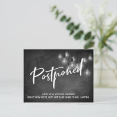 Chalkboard Edison Lights Postponed Wedding Postkarte (Stehend Vorderseite)