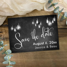 Chalkboard Edison Lights, Save the Date Script