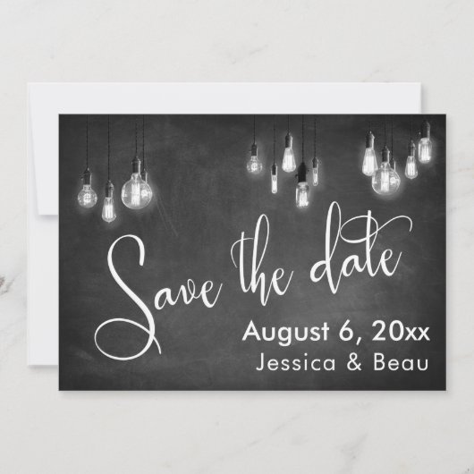 Chalkboard Edison Lights, Save the Date Script (Vorderseite)
